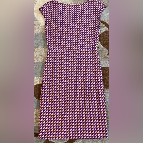 Boden Geometric Cowl Neck Knee Length Sheath Dress in Purples and Brown - Picture 6 of 8